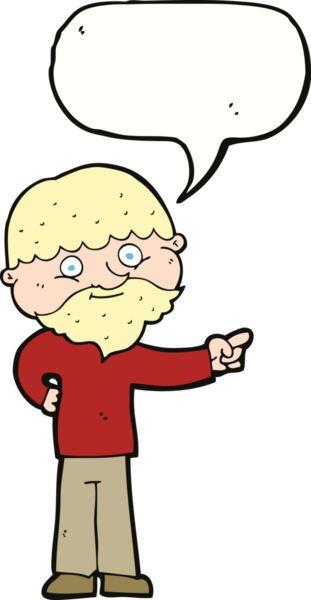 Karikatür sakallı adam bir insan tarafından çizilmiş konuşma balonuyla işaret ediyor.