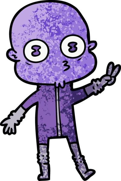 Bir insan tarafından çizilmiş garip kel uzay adamı çizgi filmi.