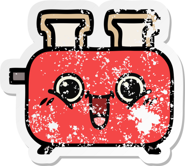 Bir insan tarafından çizilmiş bir ekmek kızartma makinesinin hüzünlü çıkartması.