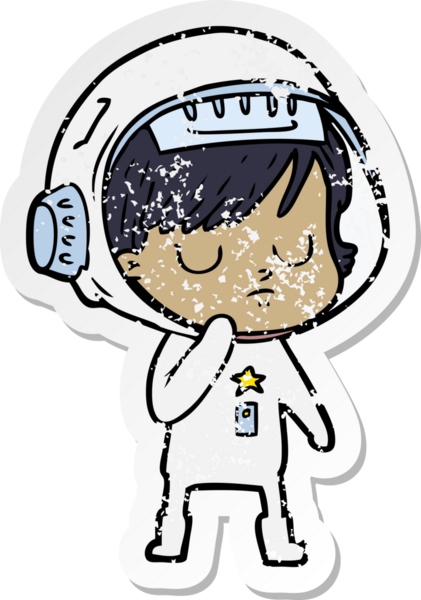 Bir insan tarafından çizilmiş karikatür astronot kadının sıkıntılı çıkartması.