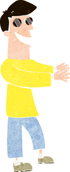 Bir insan tarafından çizilmiş gözlüklü sırıtan adam.