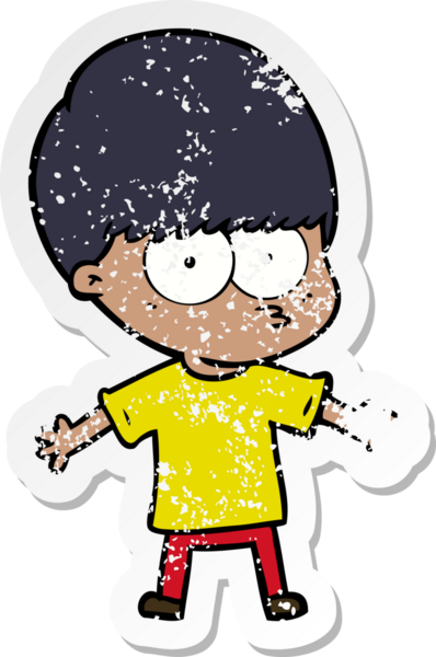 Bir insan tarafından çizilmiş gergin bir çizgi film çocuğunun sıkıntılı çıkartması.