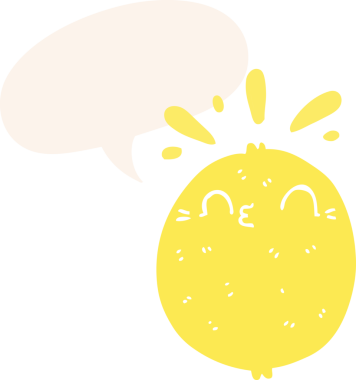 Konuşma baloncuklu şirin çizgi film limonu bir insan tarafından çizilmiş.