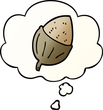 Düşünce baloncuğu olan çizgi film meşe palamudu bir insan tarafından çizilmiş.