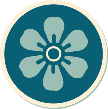 Bir insan tarafından çizilmiş geleneksel bir çiçek stiliyle dövme çıkartması.