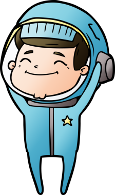 Bir insan tarafından çizilmiş mutlu astronot çizgi filmi.