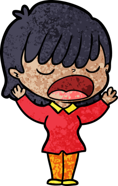 Çizgi filmdeki kadın bir insan tarafından yüksek sesle çizilmiş.