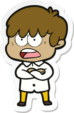 Bir insan tarafından çizilmiş endişeli bir çizgi film çocuğunun çıkartması.