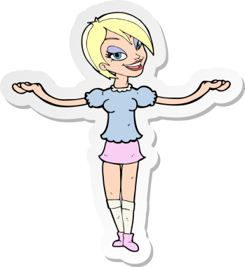 Bir insan tarafından çizilmiş açık kollu jest yapan bir karikatür kadının çıkartması.