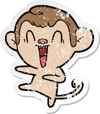 Bir insan tarafından çizilmiş gülen maymunun sıkıntılı çıkartması.