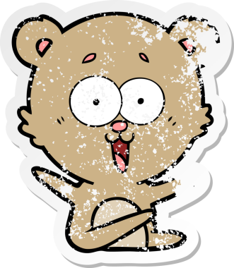 Bir insan tarafından çizilmiş gülen oyuncak ayının sıkıntılı çıkartması.