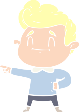 Bir insan tarafından çizilmiş mutlu düz renkli karikatür adam