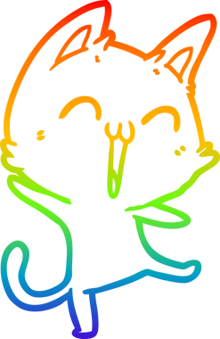 Bir insan tarafından miyavlanan mutlu bir çizgi film kedisinin çizimi.