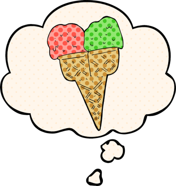 Bir insan tarafından çizilmiş, düşünce baloncuklu karikatür dondurması.