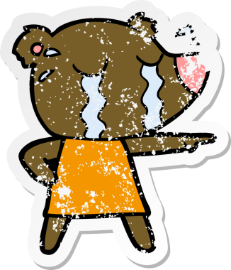 Üzüntülü bir çizgi film çıkartması. Ağlayan ayı. Bir insan tarafından çizilmiş.