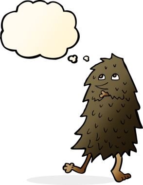 Bir insan tarafından çizilmiş düşünce baloncuklu çizgi film canavarı.