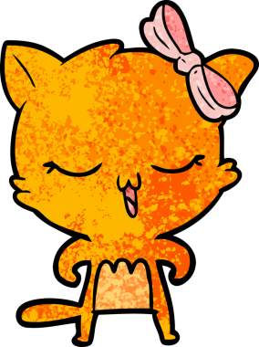 Bir insan tarafından çizilmiş kafasında yay olan çizgi film kedisi.