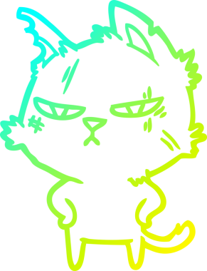 Bir insan tarafından çizilmiş sert bir çizgi film kedisinin soğuk gradyan çizimi