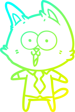 Bir insan tarafından çizilmiş gömlek ve kravat giyen komik bir çizgi film kedisinin soğuk gradyan çizimi