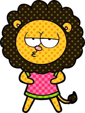 Bir insan tarafından çizilmiş canı sıkkın bir aslan.