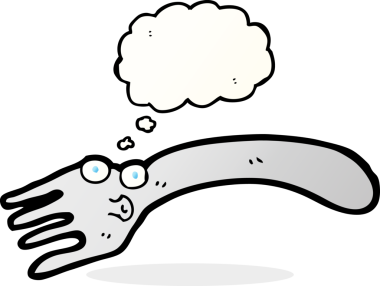 Bir insan tarafından çizilmiş düşünce baloncuklu çizgi film çatalı