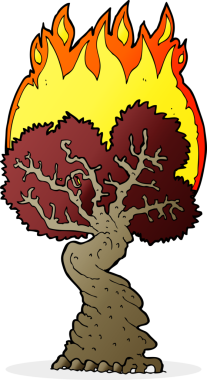 Bir insan tarafından çizilmiş çizgi film yanan ağaç.