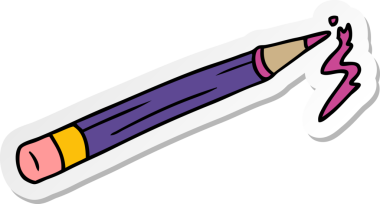 Bir insan tarafından çizilmiş renkli bir kalemin el çizimi karikatürü.