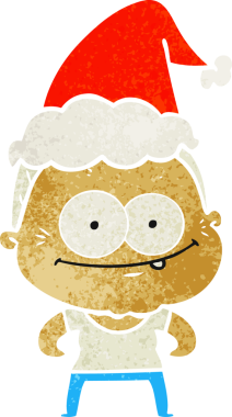 Bir insan tarafından çizilmiş Noel Baba şapkası giyen mutlu yaşlı bir kadının el çizimi karikatürü