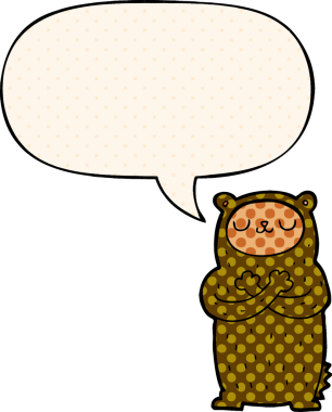 Bir insan tarafından çizilmiş çizgi roman tarzında konuşma balonu olan çizgi film ayısı.