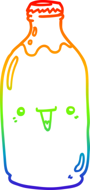 Gökkuşağı gradyan çizgisi bir insan tarafından çizilmiş şirin bir süt şişesinin çizimi