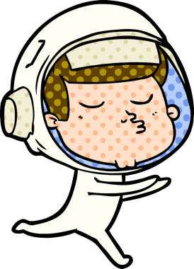 Bir insan tarafından çizilmiş kendine güvenen bir astronot çizgi filmi.