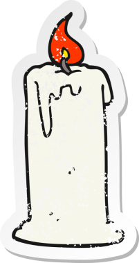 Bir insan tarafından çizilmiş yanan bir mumun retro depresif çıkartması.