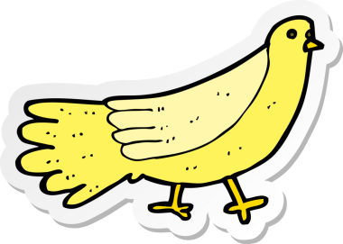 Bir insan tarafından çizilmiş çizgi film kuşunun çıkartması.