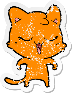 Bir insan tarafından çizilmiş mutlu çizgi film kedisinin sıkıntılı çıkartması.