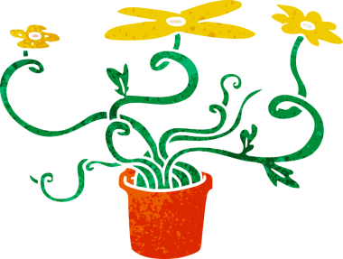 Bir insan tarafından çizilmiş bir çiçek bitkisinin eski karikatürü.