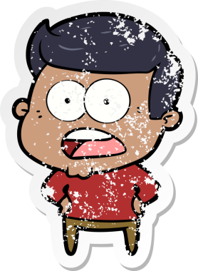 Bir insan tarafından çizilen şok olmuş bir adamın karikatür çıkartması.