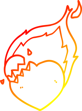 Bir insan tarafından çizilmiş yanan bir kalbin sıcak çizgi çizimi.