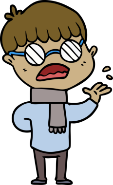 Bir insan tarafından çizilmiş gözlük takan çizgi film çocuğu.