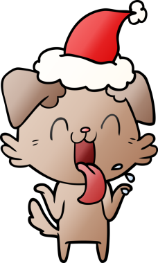 Bir insanın çizdiği Noel Baba şapkasını takan, nefes nefese kalmış, omuz silken bir köpeğin çizgi filmi.