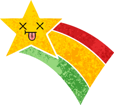 Bir insan tarafından çizilmiş gökkuşağı yıldızının retro çizim tarzı karikatürü