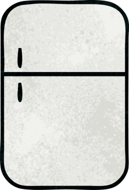 Bir insan tarafından çizilmiş buzdolabının retro grunge desenli karikatürü.