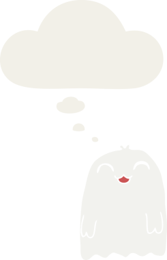 Düşünce baloncuğu olan bir insan tarafından çizilmiş bir çizgi film hayaleti.