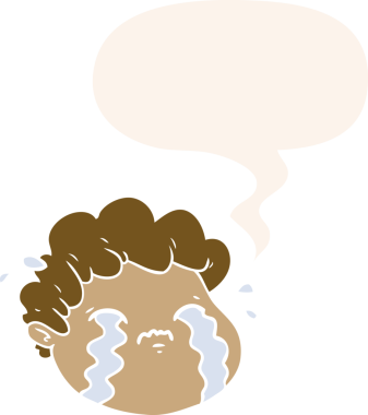 Bir insan tarafından çizilmiş eski moda konuşma balonuyla ağlayan bir çocuk.