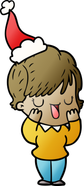 Bir insanın çizdiği Noel Baba şapkasıyla konuşan bir kadının el çizimi karikatürü.