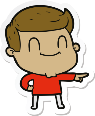 Bir insan tarafından çizilmiş, karikatür dostu bir adamın çıkartması.