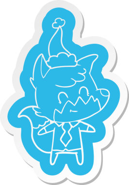 Bir insan tarafından çizilmiş Noel Baba şapkası giyen arkadaş canlısı bir tilkinin garip çizgi film çıkartması.