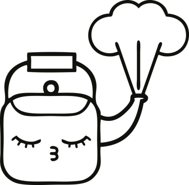 Bir insan tarafından çizilen dumanı tüten bir çaydanlığın çizgi çizimi