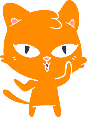 Bir insan tarafından çizilmiş düz renkli çizgi film kedisi