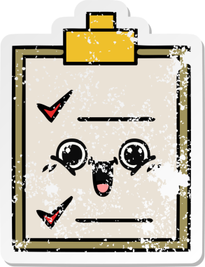 Bir insan tarafından çizilmiş şirin bir karikatür kontrol listesinin sıkıntılı etiketi