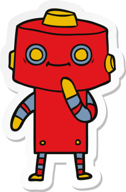 Bir insan tarafından çizilmiş robot karikatür çıkartması.